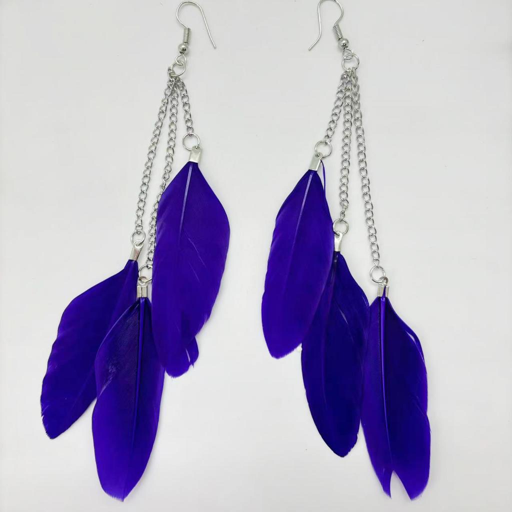 Vintage Bohemian Feather Tassel Earrings Exaggerated Ethnic Vacation Dangle Ear Jewelry Fashion Accessories For Women