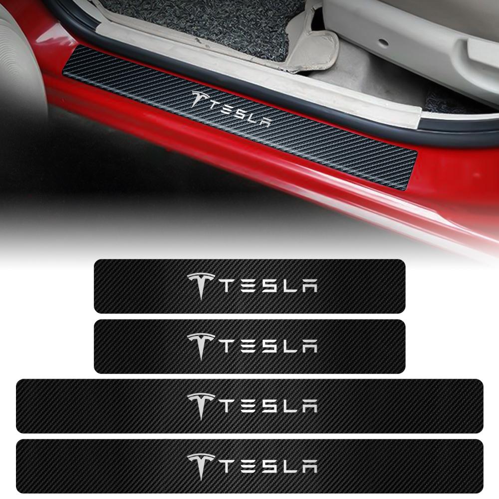 4pcs Car Door Sill Carbon Fiber Stickers For Tesla Model 3 Model S X Model Y SpaceX Cybertruck Roadster Juguete Mod WYE K80 Coil