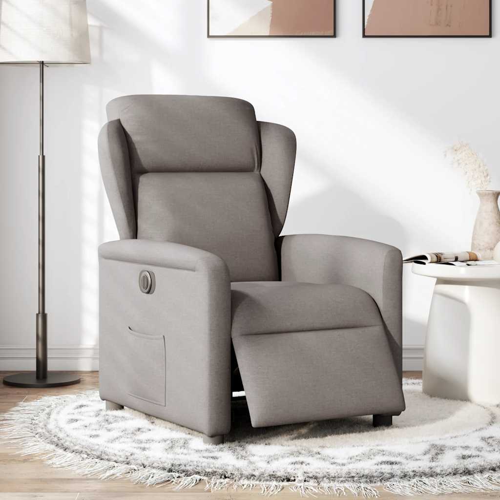 Electric Reclining Armchair, Taupe Color, Upholstered In Fabric