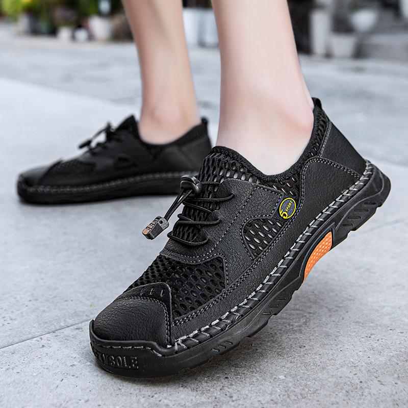 

Мужские походные сандалии ручной работы, летние римские кожаные сандалии, зеленые пляжные туфли для папы, большие размеры EU:43 чёрный