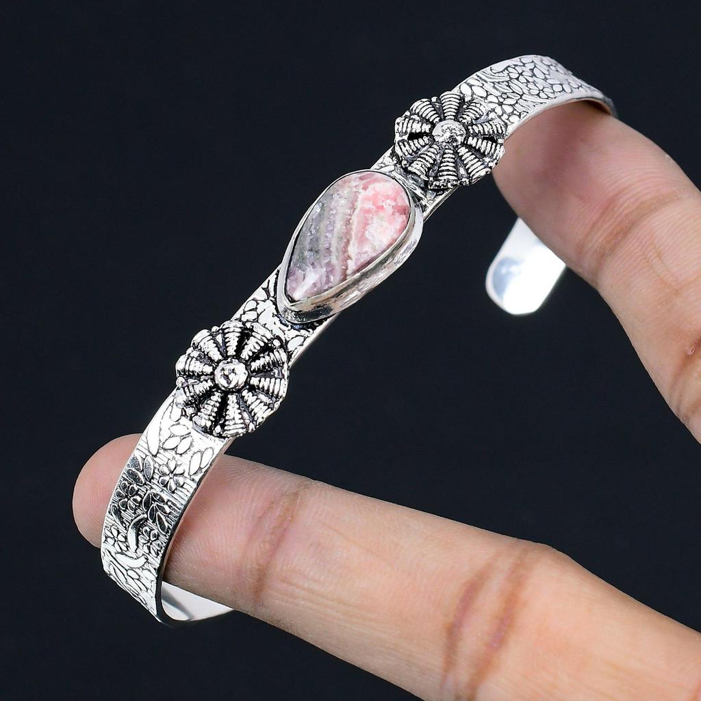 Daughters Day Sale 925 Sterling Silver Rhodochrosite Stone Boho Bangle Bracelet