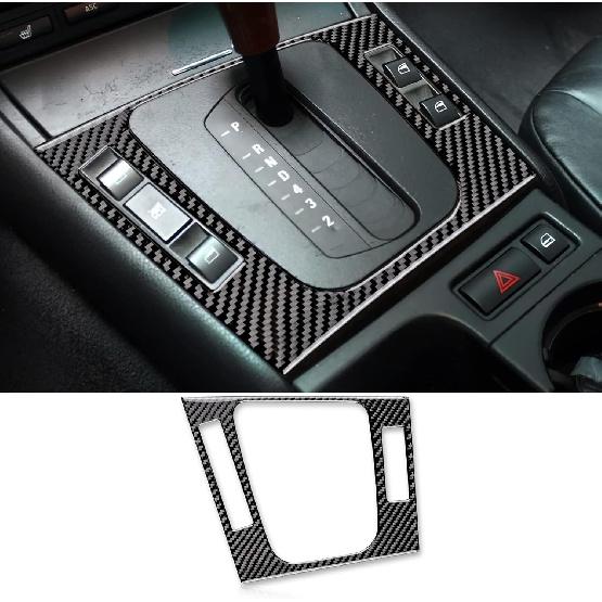 Carbon Fiber for BMW E46 1998-2006 Gear Shift Warning Button & Cup Holder Trim – Black Carbon Fiber Interior Panel Deco Cover.