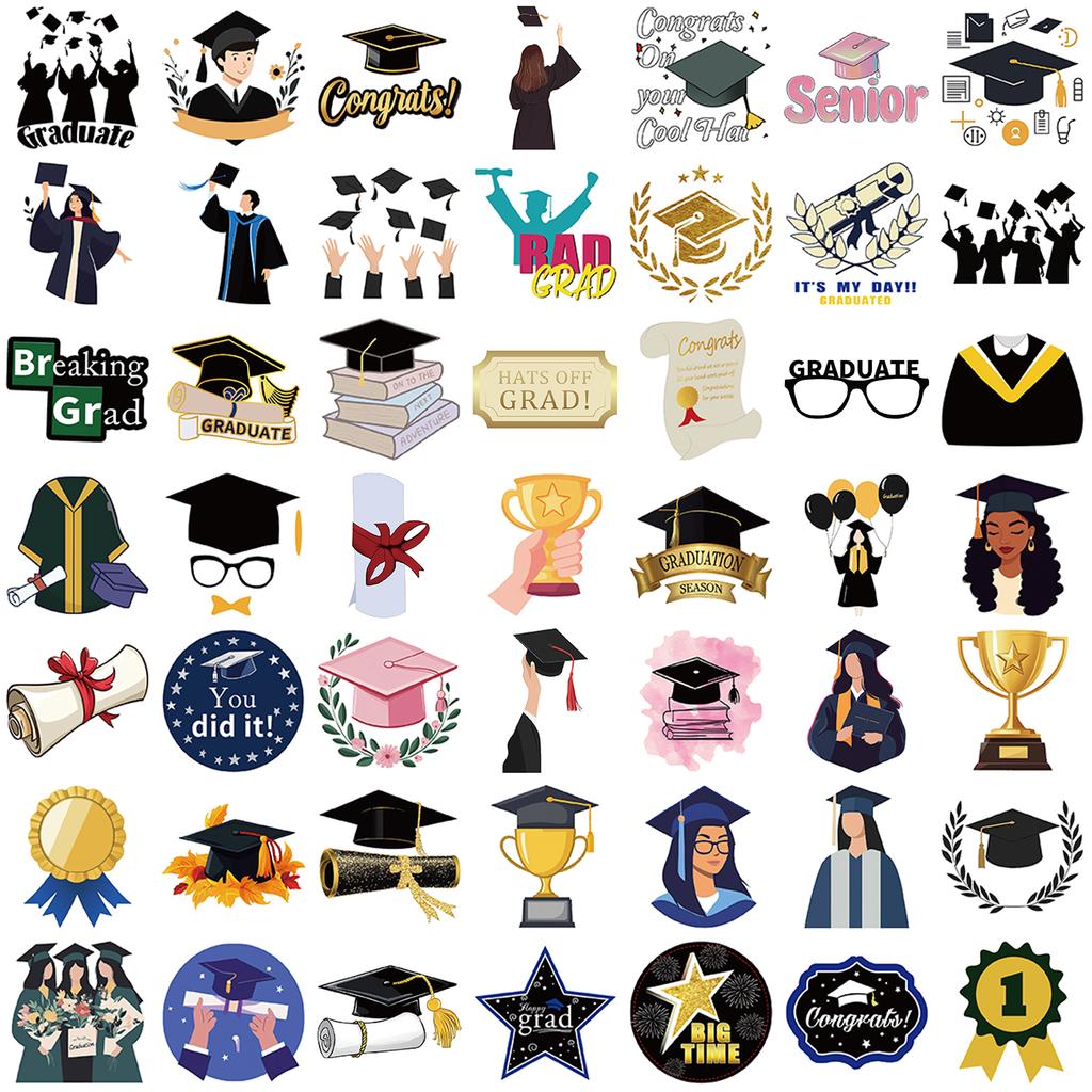 50PCS Graduation Season Stickers Students Graduation Celebration Cups Computer Cell Phone Decoration Waterproof Stickers