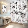 Gothic Skull Shower Curtain Bathroom Set Halloween Death Head Moth Pink Flower Leaves Spider Scary Witchy Bath Accessories