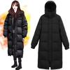 Chinese Opera Art Examination Black Simple Down Cotton Clothing Super Long Over Knee Large Size Male and Female Couples Thickened Jacket