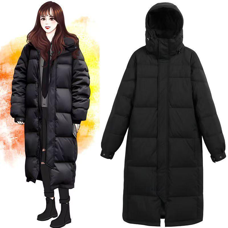 Chinese Opera Art Examination Black Simple Down Cotton Clothing Super Long Over Knee Large Size Male and Female Couples Thickened Jacket