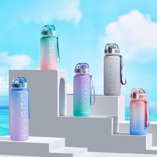 KAISWK Water Bottle, 1.1L Large Capacity with Time Marker, Ultra-Lightweight, Cold and Heat Resistant, Portable, Leak-Proof, BPA-Free, Unisex, for Adu