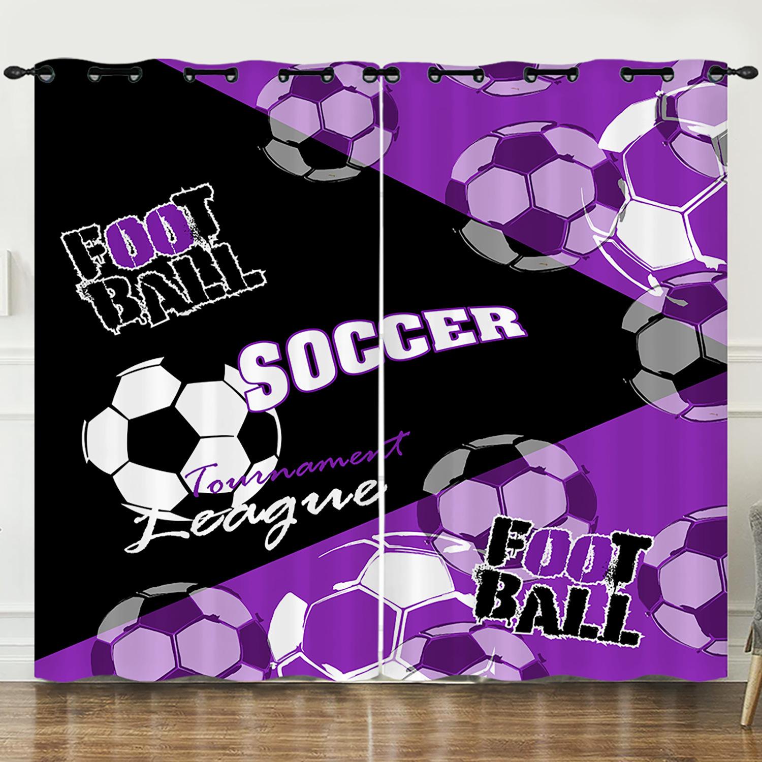 

Curtains Sports Football 3D Digital Printing Blackout Curtain Punching 2pcs*97cm*114cm*2