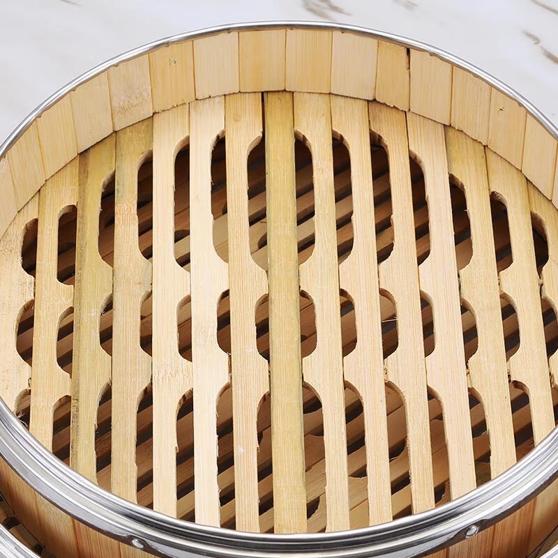 Bamboo Steamer Basket with Stainless Steel Rim