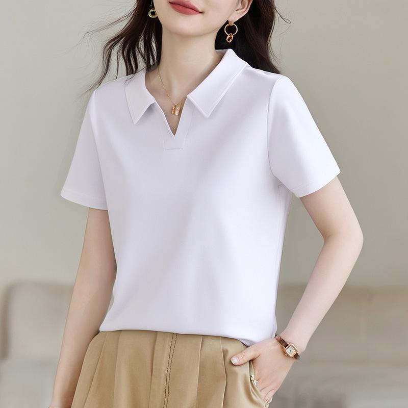 

Women s Summer 2026 New Arrival: Slimming Short Sleeve Polo T-shirt – Pure Color, Regular Shoulders, Age-Defying and Stylish L