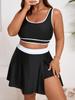 2026 Plus Size Black & White Spliced Sports Vest, Skirt & Flat-Leg Pants Set