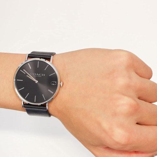 COACH Charles Men's Quartz Watch, Leather, Black and Silver, 14602149