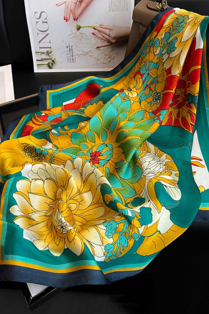Satin Scarf 70x70 - Exotic Flowers in Tropical Colors