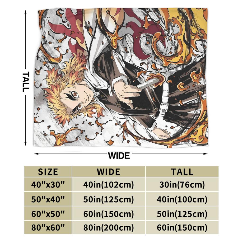 Demons Rengoku Kyoujurou Slayers Flannel Throw Blankets Flame Hashira Throws Knitted Blanket Outdoor Lightweight Thin Portable