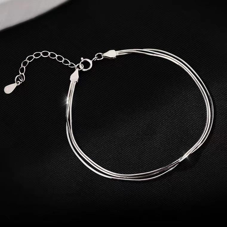 Funkelnde 925er Silber Kettenarmbänder Für Damen Luxuriös Elegant Dreilagiges Geometrisches Perlenarmband Party Hochzeits Schmuck