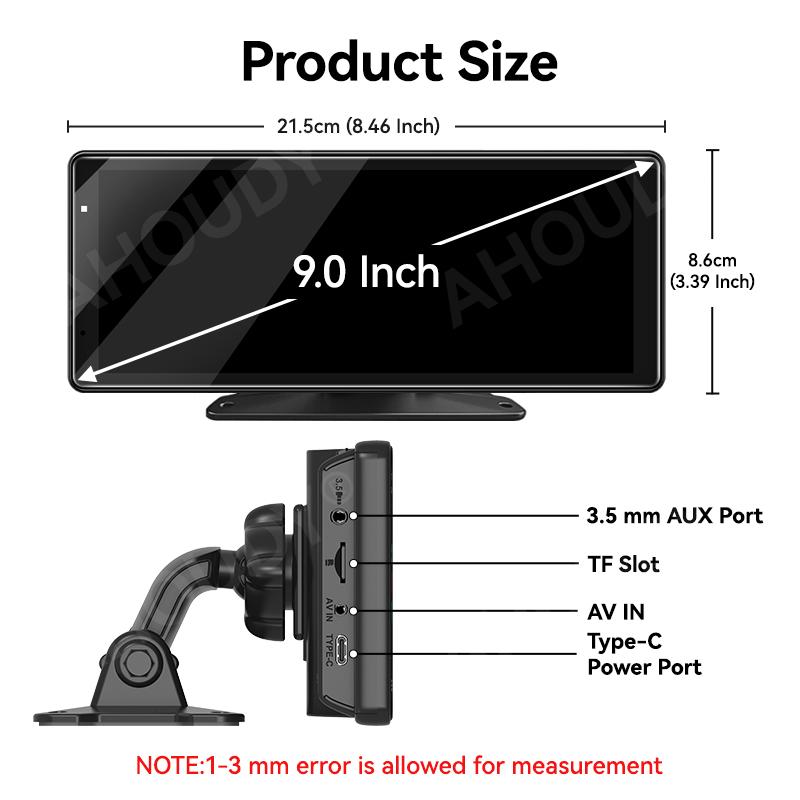 VENBES 9" Car Radio Multimedia Video Player Portable Wireless Carplay Android Auto GPS Navigation Universal Touch Screen BT IPS