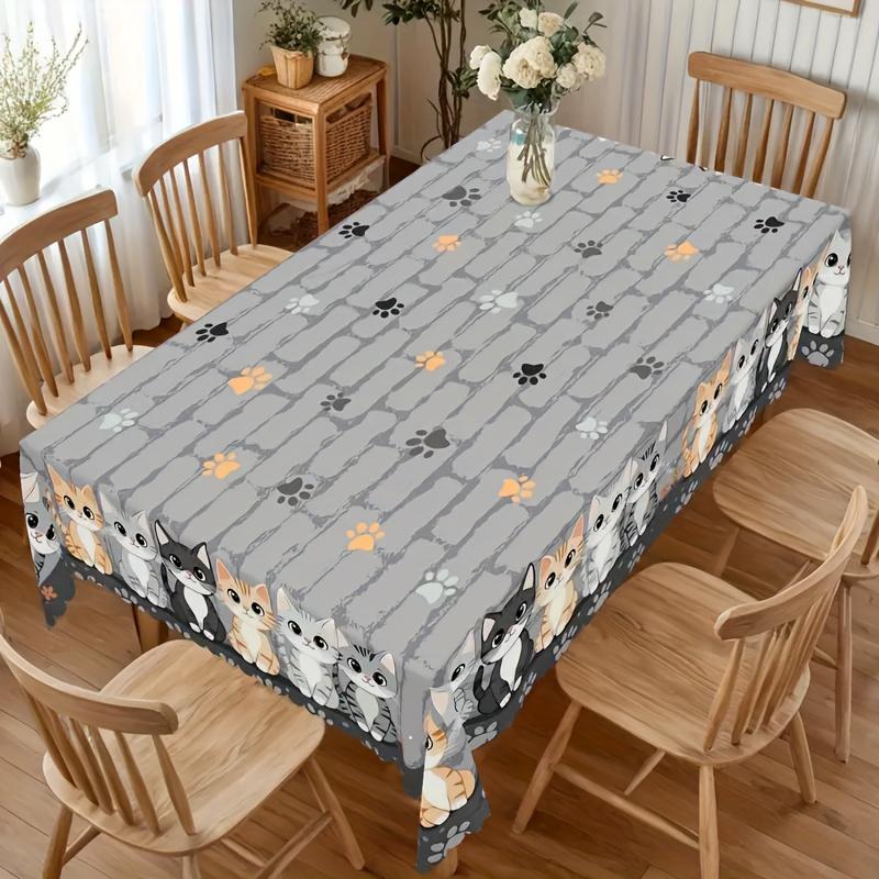 Christmas tablecloth, featuring cute cat patterns and three-dimensional cat paws design, available in five sizes,PMJ