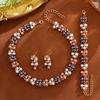 Luxurious Geometric Rhinestone Pearl Jewelry Set: Necklace, Bracelet, Earrings