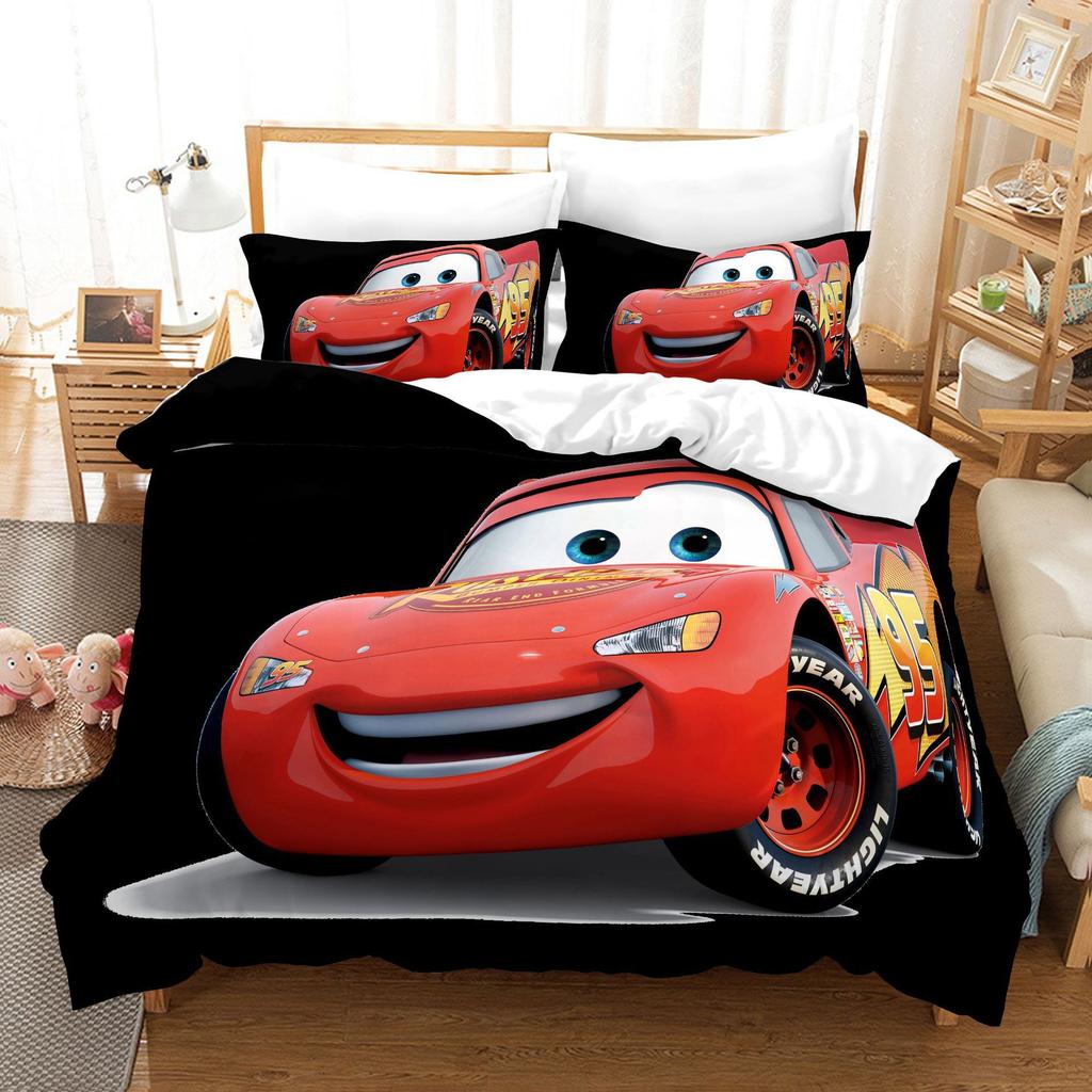 3D Digital Kit, Printed Quilt Set Three-Piece Set, Cartoon Animation Car