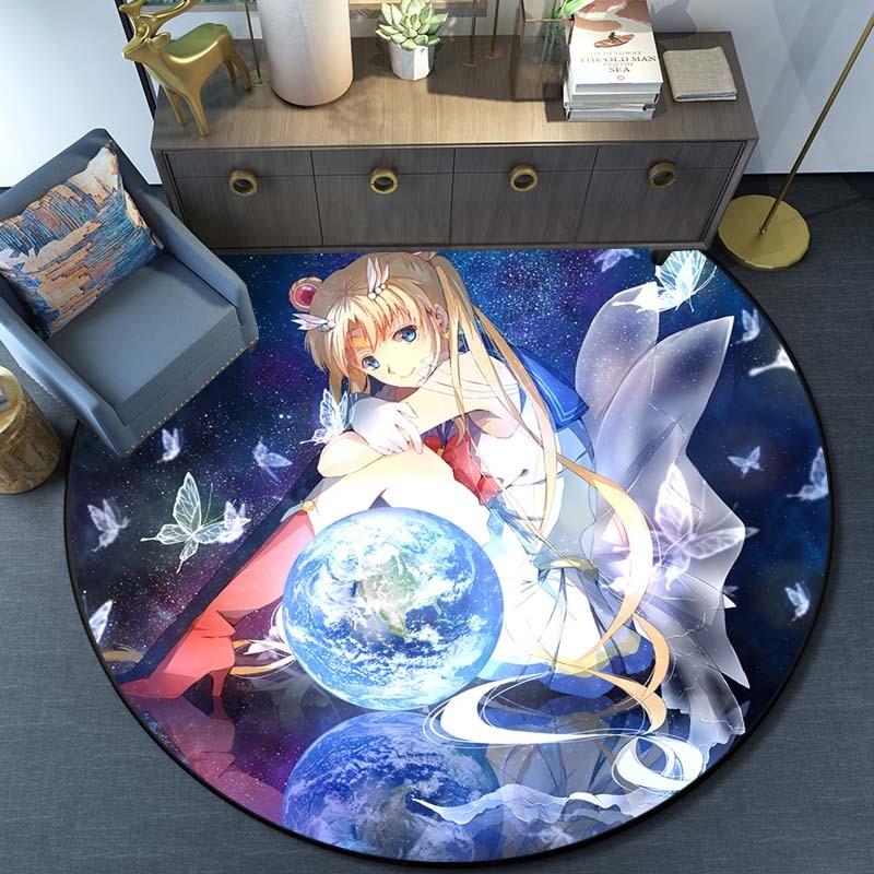 Uroczy Sailor Moon Wodoodporny i antypoślizgowy okrągły ładny dywanik podłogowy okrągły dywanik do salonu dziecięcy namiot do gry w grę dywaniki