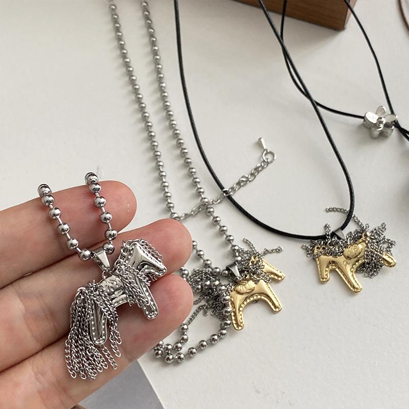 1PC Sturdy Simple Pony Tassel Necklace Gift Alloy Trendy Daily Personalized Durable Creating Electroplated Unique