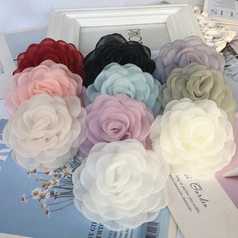 10 SZT 8CM 3D Organza Szyfon Gaza Opalana Krawędź Tkanina Sztuczny Kwiat Róży Suknia Ślubna Dekoracja Szyi DIY Szycie Aplikacja