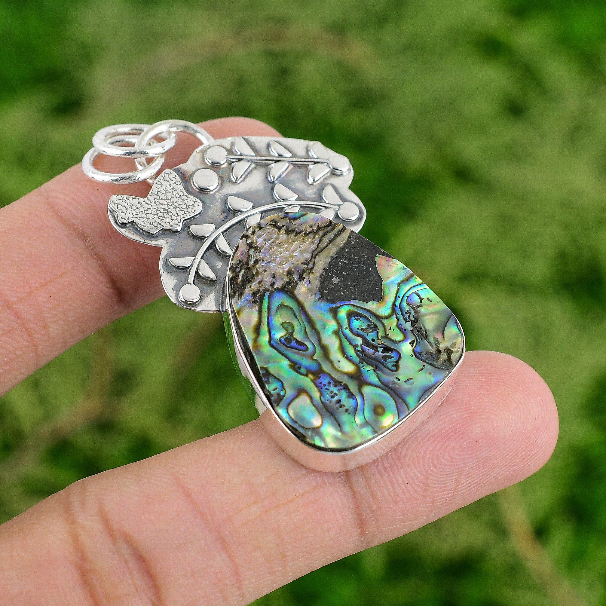 

Триллион Натуральная Раковина Абалона Юбилей Кулон Арт Деко 925 Стерлинговое Серебро