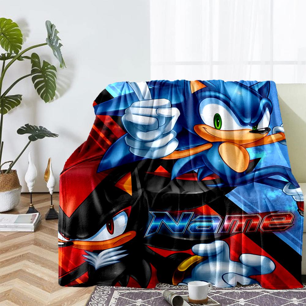 Custom Name Sonic Theme Printed Blanket - Perfect for Couch, Bed, Travel & Outdoor Use | Machine Washable, Cozy & Durable.