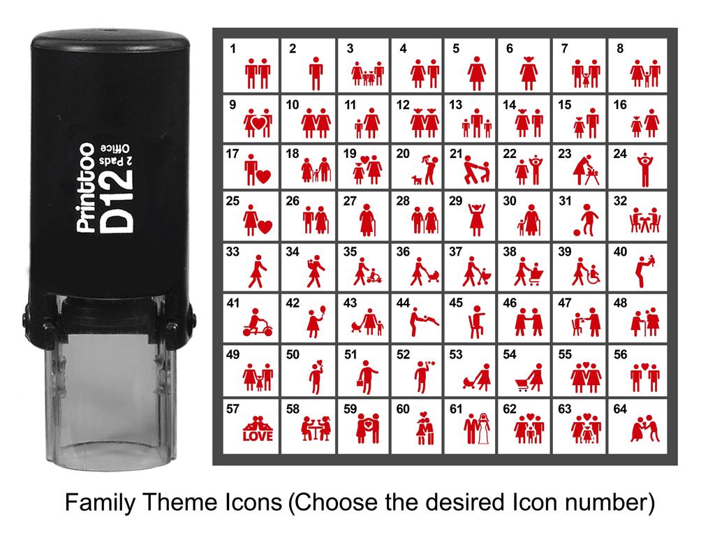 Printtoo Personalized Family Theme Icons Rubber Stamp Self Inking Stamper 12 Mm