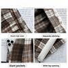 Ladies' Autumn and Winter High Waisted Woolen Plaid Wide Leg Pants, Casual Versatile, Casual with Plush Pants
