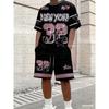 Summer Men's New York NO.32 Casual  Short Sleeve T-Shirt And Shorts 2 Pieces Set Sport Women's T-shirt + Shorts Set