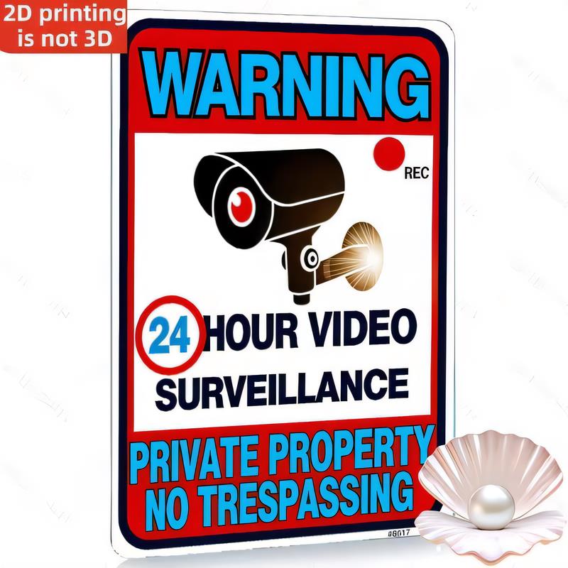 Tin Sign WARNING Hour Video Surveillance Private Property No Trespassing Metal Wall Plaque Retro Security CCTV Home Office