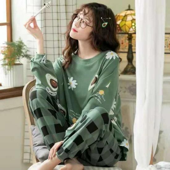 Women's Korean Smiley Face Cartoon Pajamas Set – Long-Sleeved Pullover & Trousers for Autumn/Winter