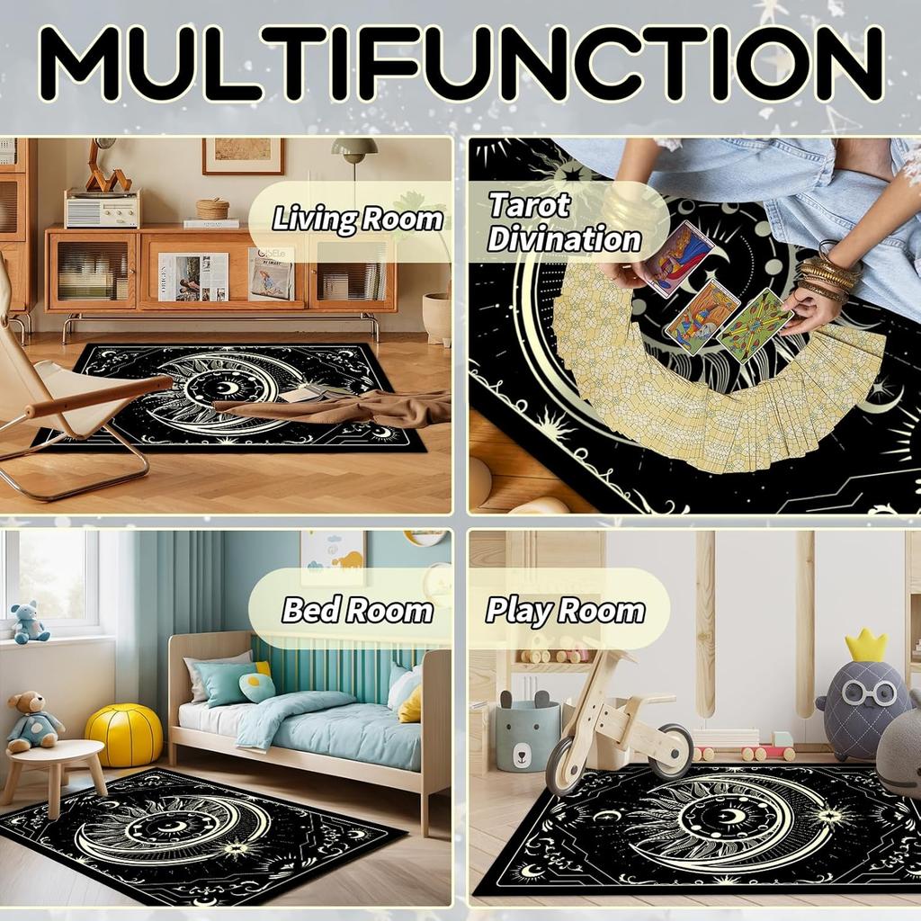 Moon and Snake Boho Area Rug, Non Slip Bohemian Design Rugs for Bedroom Living Room,Gothic Style Stars Floor Mat Pad Area Carpet