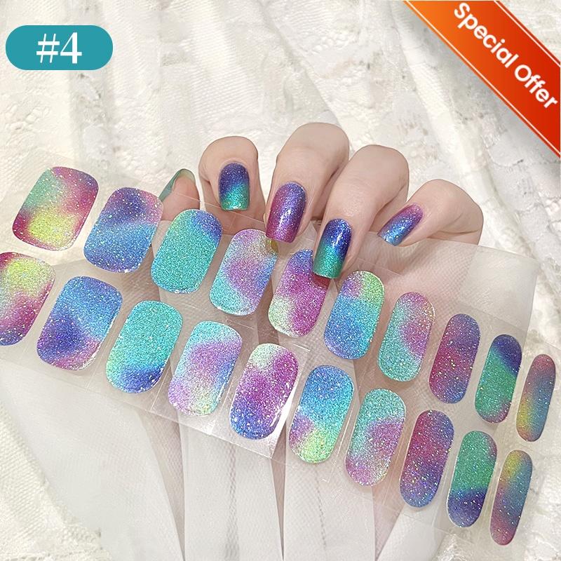 20Tips Gradient French Semi-cured Gel Nail Sticker UV Lamp Needed Full Cover Nail Gel Polish Wraps Manicure Press On Nails Decal