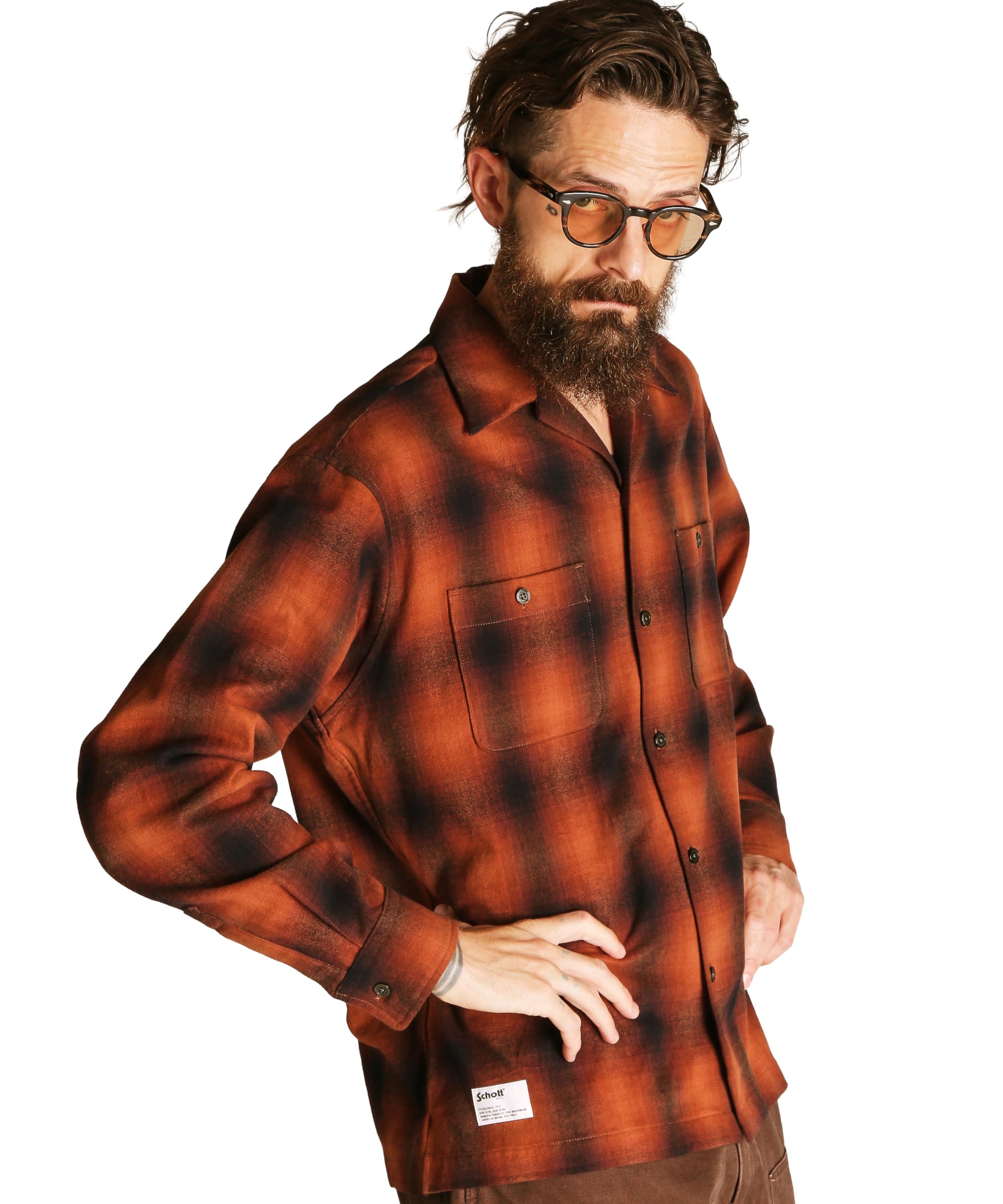 

Schott OMBRE CHECK FLANNEL LS Size SHIRT, Men s, L, 050, Brown, 782-5220004