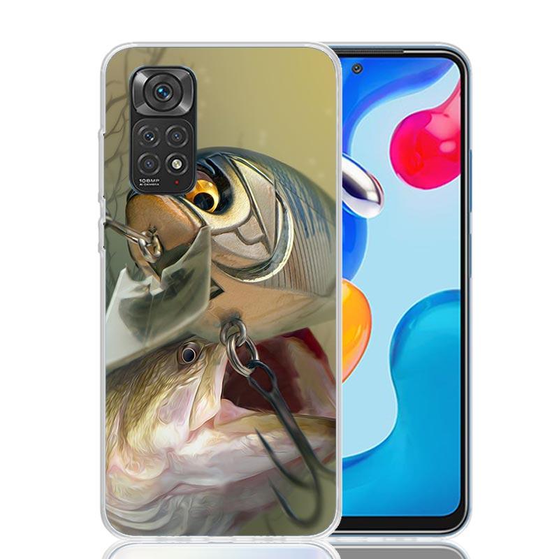 Carp Fish Fishing Rod Hook Phone Case For Xiaomi Redmi Note 13 14 15 Pro Plus 12S 12 14S 11S 11E 10 10S 11 11T 5G 4G Cover Coque