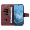 For Google Pixel 9 Pro XL/Google Pixel 10 Pro XL Leather Case Wallet Stand Grids Imprinted Phone Cover with Strap -  Wine Red