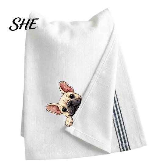 Dog Embroidered Towels Cute Puppy Tea Towel, Corgi Dachshund Kitchen Dish Absorbent Decor Quick Dry Hand Towel for Lovers Bathroom Home