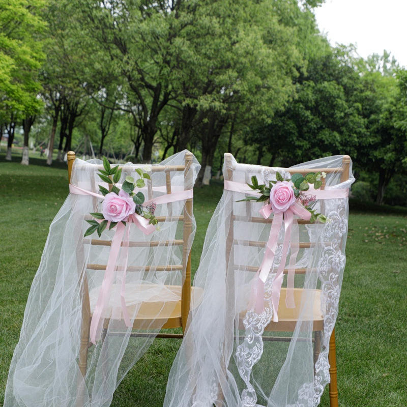 Outdoor Wedding Decoration Rose Chair Back Flower Wedding Car Mirror Flower Wedding Corridor Hotel Chair Back Flower