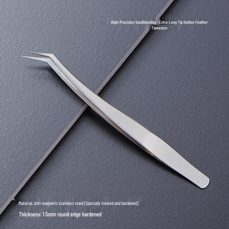 Black Anti-Static Stainless Steel Curved Tip Tweezers Set for Nail Art, Journaling, and Repairs