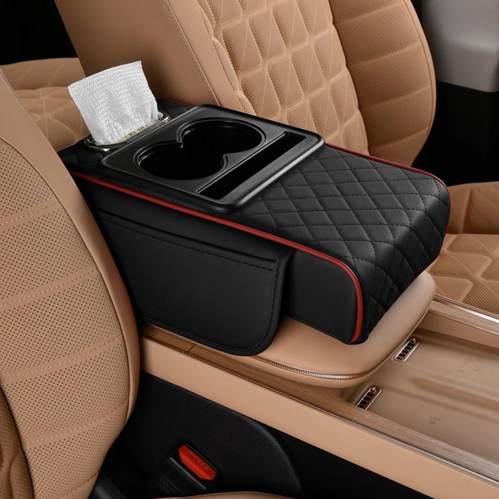 High Quality Car Armrest Cover Thicken Height Pad Arm Rest Cushion with Pocket Tissue Cup Holder Memory Cotton Elbow Support Pad