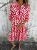 European and American women's clothing, spring and summer new four-sided elastic casual V-neck printed pleated women's dress