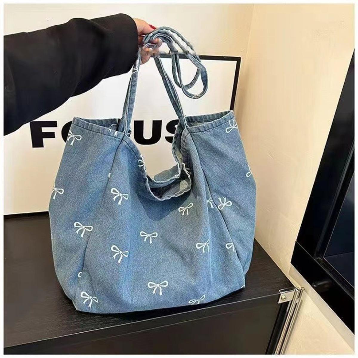 

Вместительная синяя сумка с бантом, подходит для ежедневных поездок на работу, путешествий и шопинга 1pcs синий