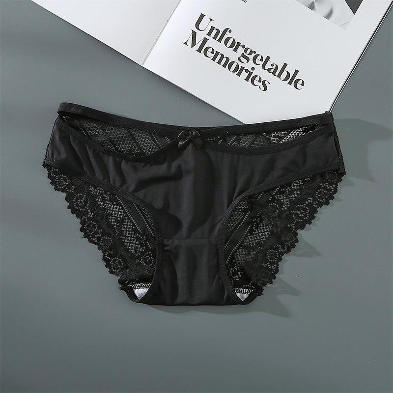 Tamanho grande triângulo para mulheres renda gelo seda sem costura roupa íntima algodão puro médio alcance, calcinha cintura média