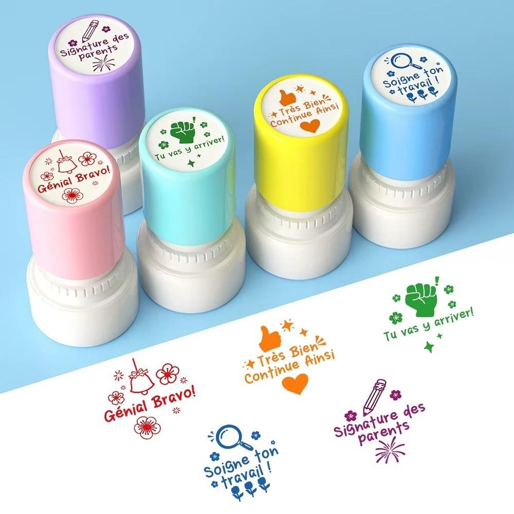 5Pcs/Set French Teacher Seal Stamp Automatic inking Round French Seal Praise Homework Correcting Stationery Encourage Students