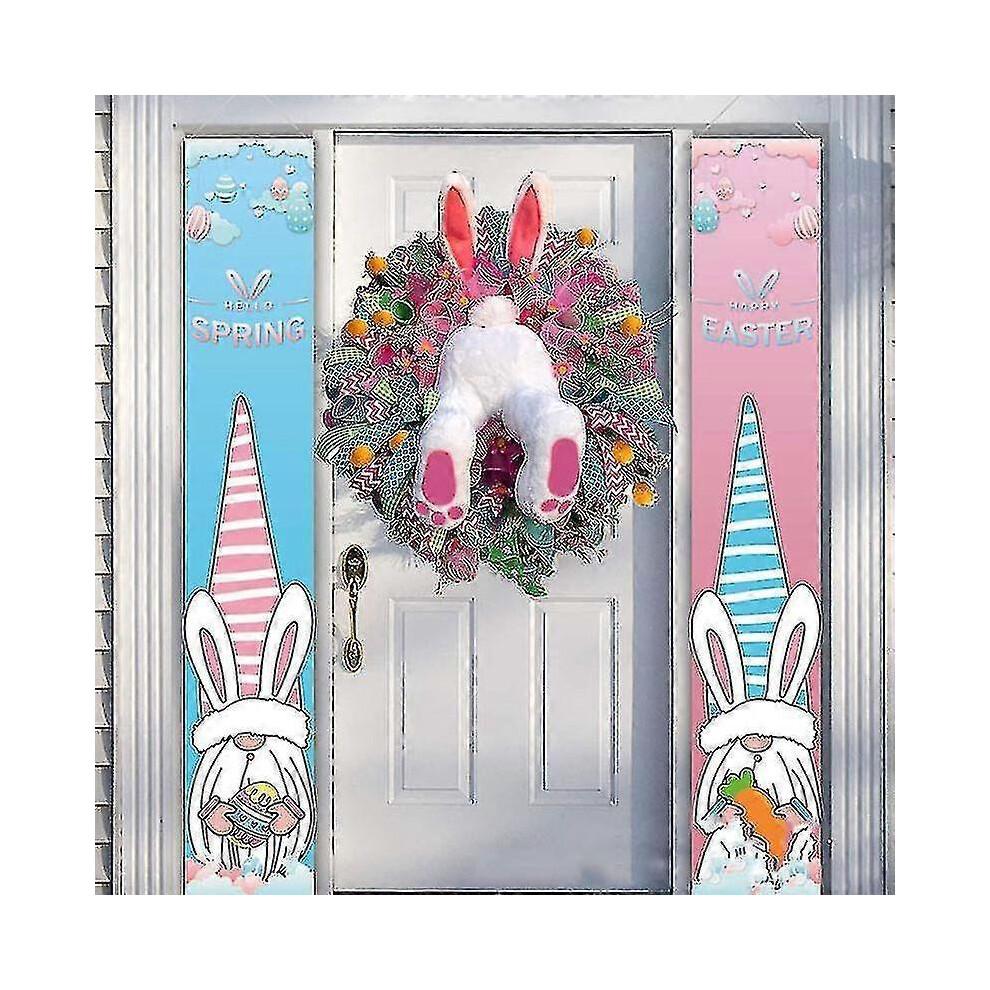 (30cm,E)Easter Rabbit Garlands Colorful Easter Rabbit Wreath Bunny Sticker Party Eggs Door Oranments