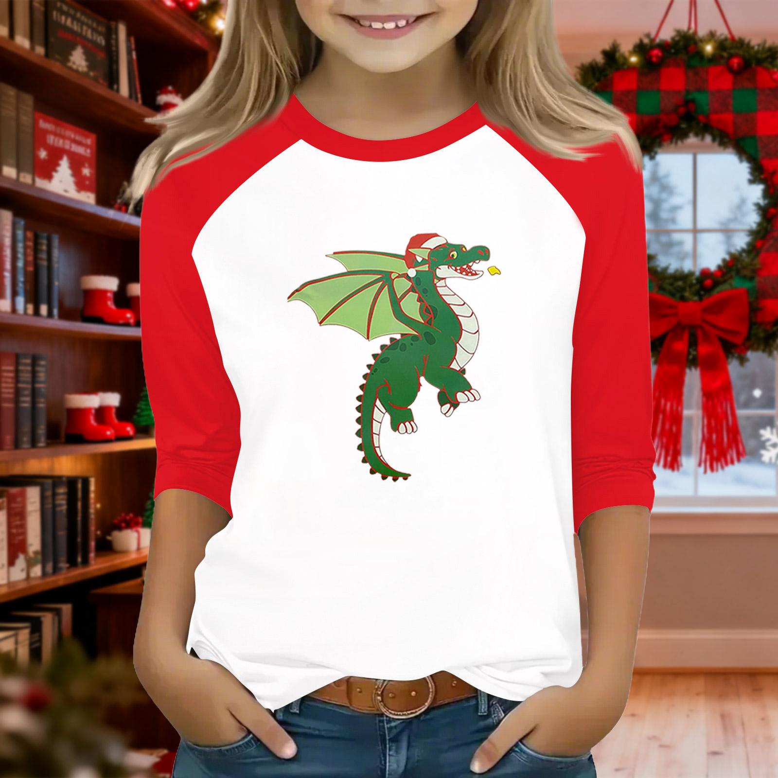 

Топы для девочек-подростков 4-16 лет, футболки с круглым вырезом и рукавами 3/4, модные топы, нарядные футболки, Рождество 150