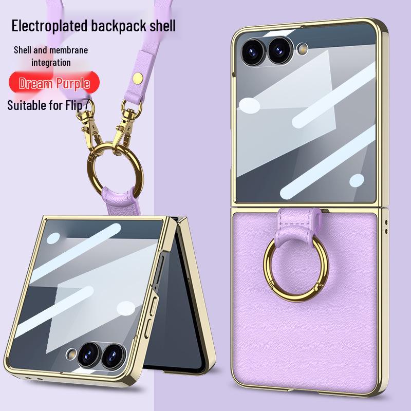 Etui PU ze Skóry dla Galaxy Z Flip7 z Galwanizowanym Pierścieniem i Sznurkiem - Ochronne Etui w Stylu Zapachowym