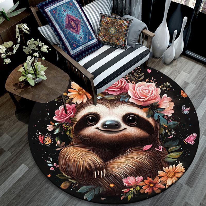 Sloth Round Area Rug,Carpet Rug for Living Room Bedroom Sofa Playroom Decor,Non-slip Floor Mat